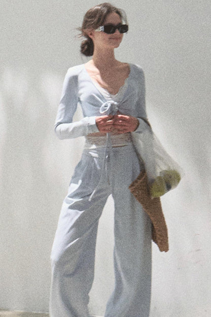 Cotton V-Neck Wide Leg Set-Up