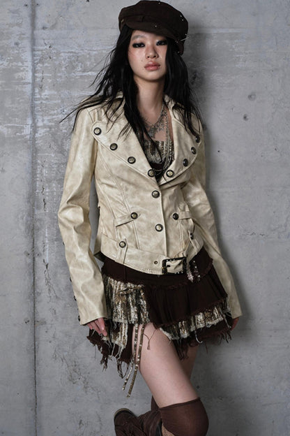 Embroidery Deconstructed  Short Leather Jacket