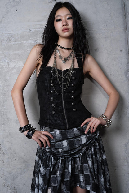 Velvet Irregular Check Bandeau Dress