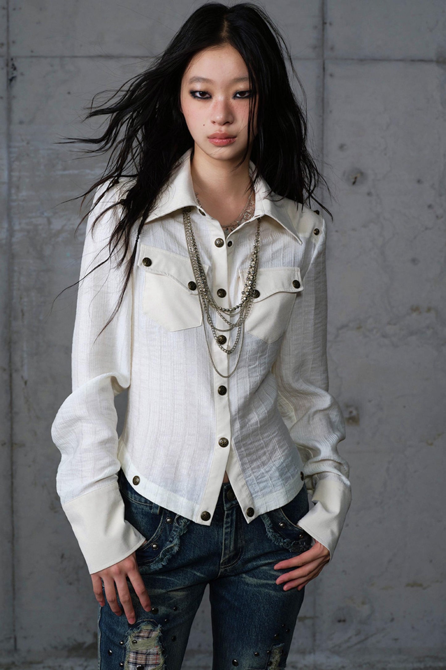 Vintage Punk Patchwork Leather Long Sleeve Shirt