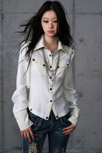 Vintage Punk Patchwork Leather Long Sleeve Shirt