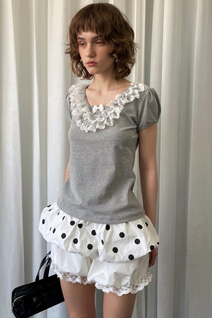 Grey Bubble Knit Lace Mini T-Shirt