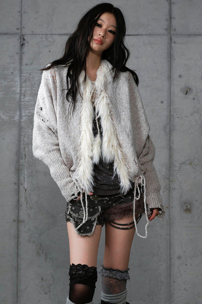 Lazy Vintage Knit Bat Sleeve Hooded Sweater Coat