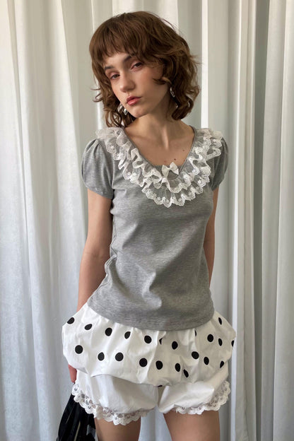 Grey Bubble Knit Lace Mini T-Shirt