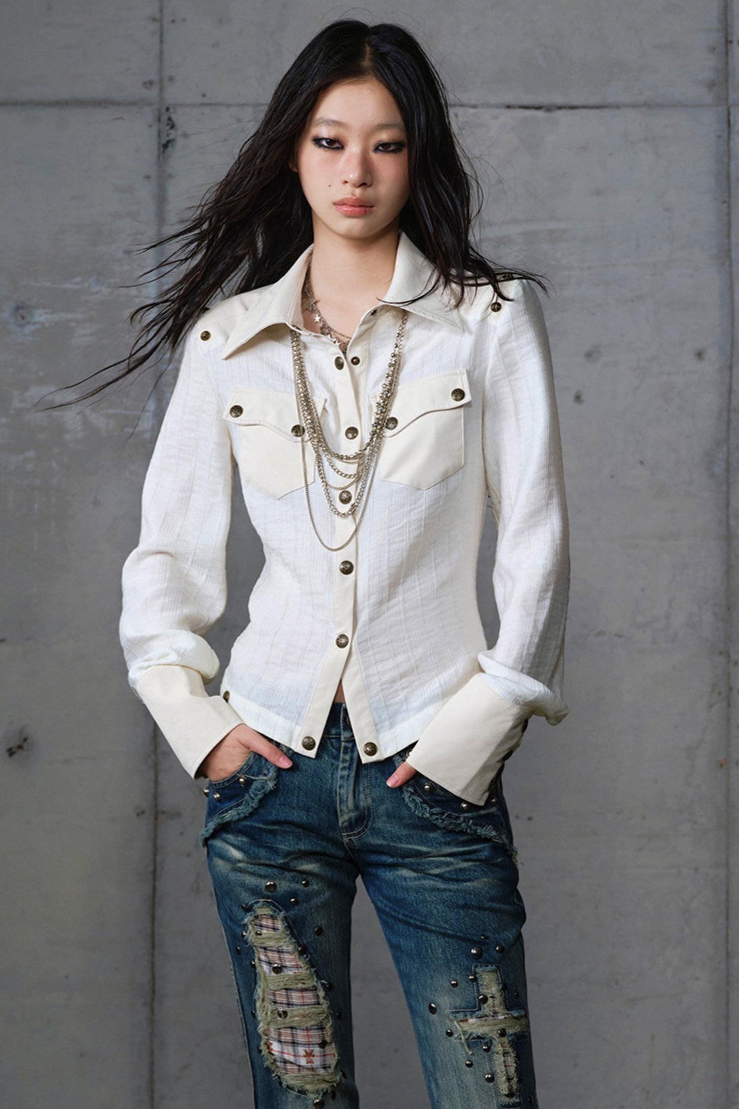 Vintage Punk Patchwork Leather Long Sleeve Shirt