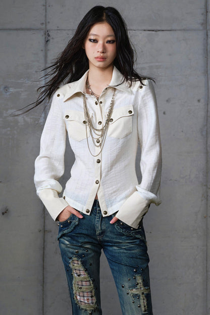 Vintage Punk Patchwork Leather Long Sleeve Shirt