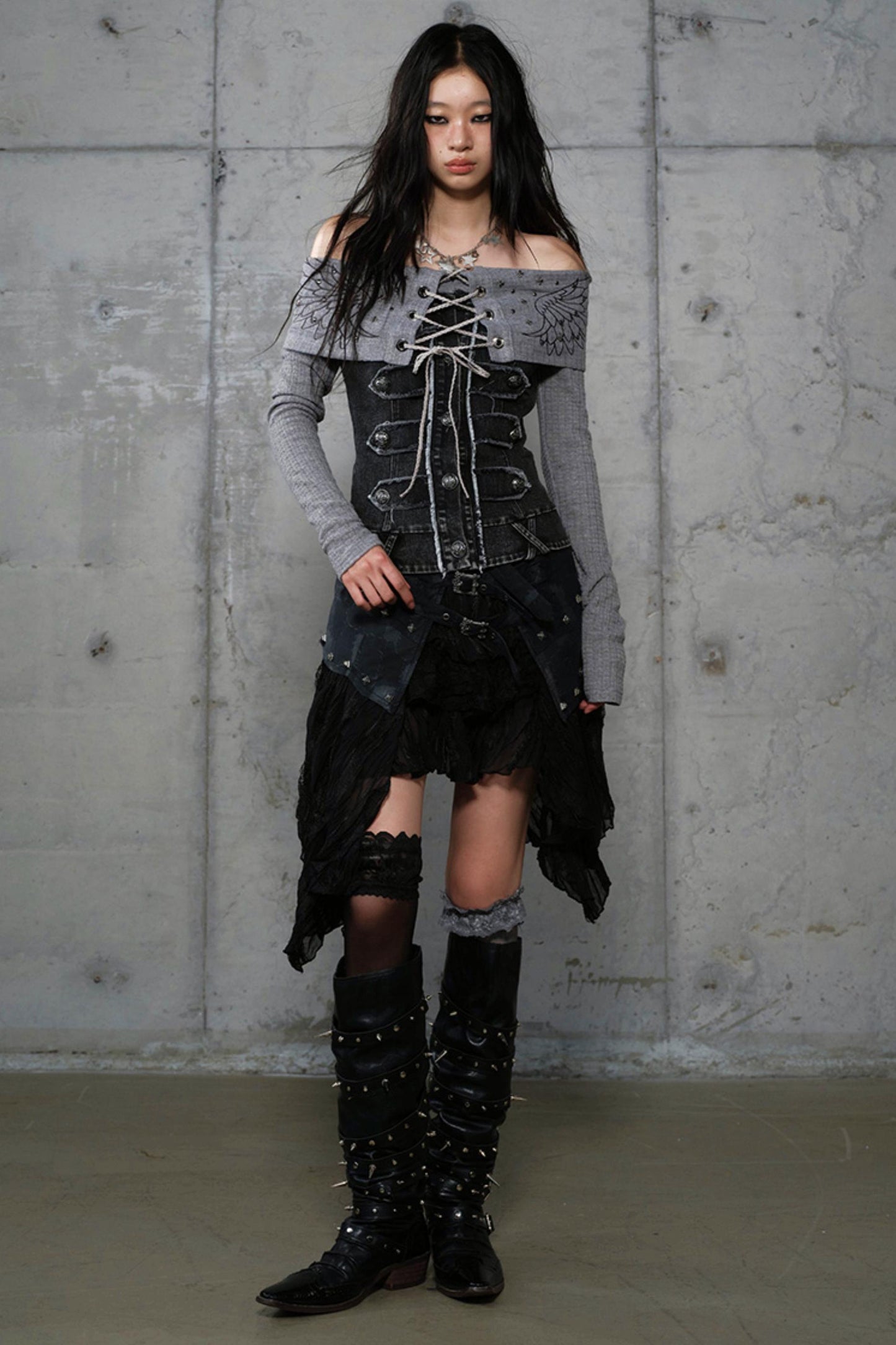 Vintage Denim Embroidered Long Sleeve Shirt