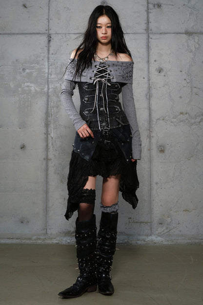 Vintage Denim Embroidered Long Sleeve Shirt