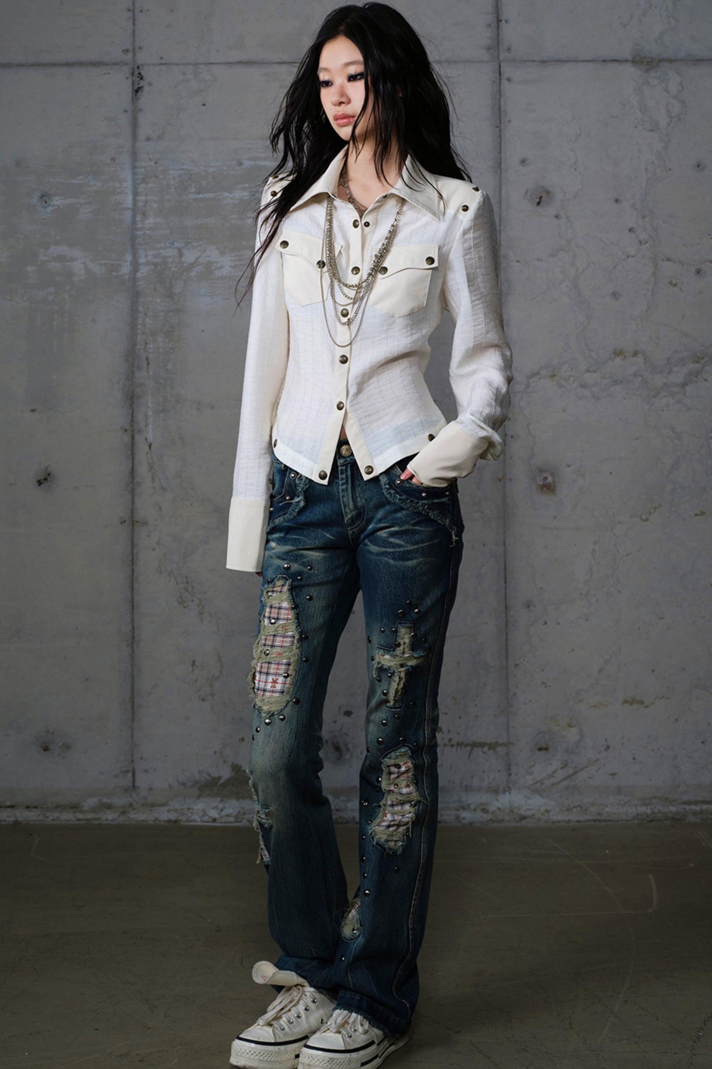 Vintage Punk Patchwork Leather Long Sleeve Shirt