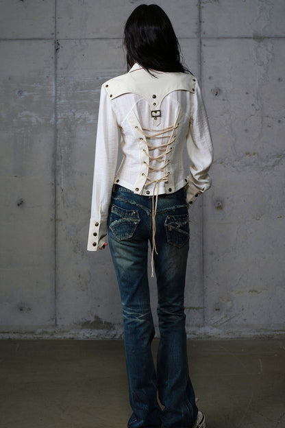 Vintage Punk Patchwork Leather Long Sleeve Shirt