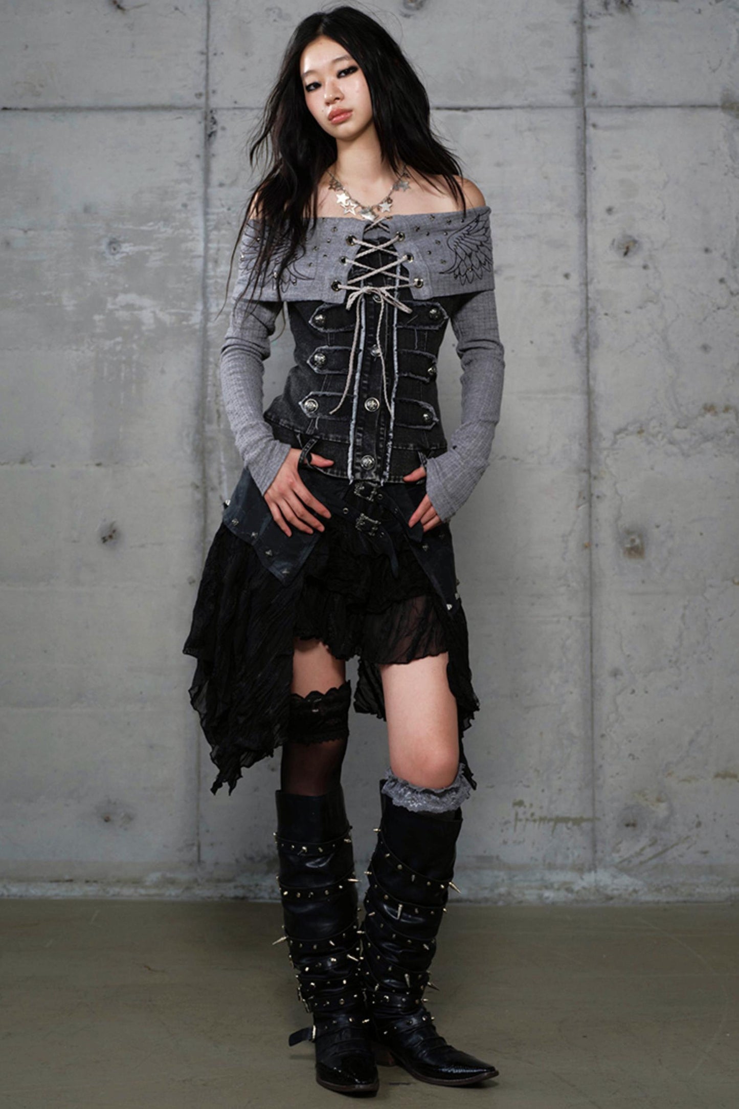 Vintage Denim Embroidered Long Sleeve Shirt