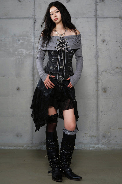 Vintage Denim Embroidered Long Sleeve Shirt