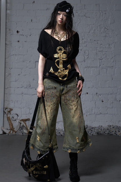 Sailor Style Printed Loose T-Shirt