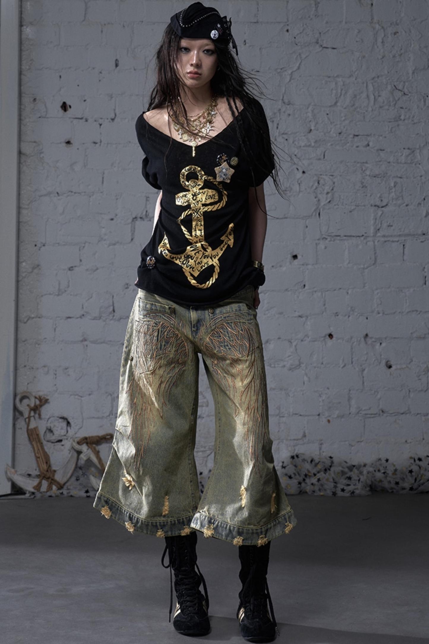 Sailor Style Printed Loose T-Shirt