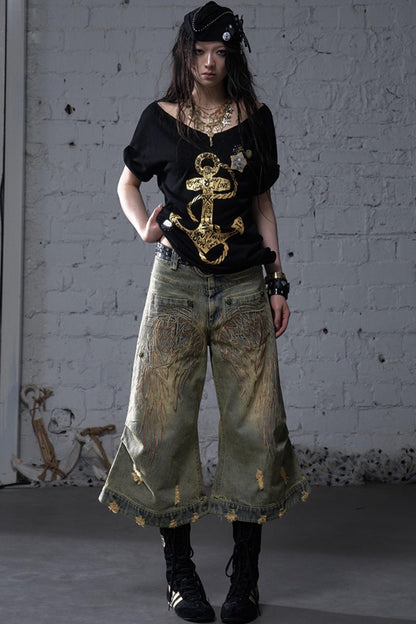 Sailor Style Printed Loose T-Shirt