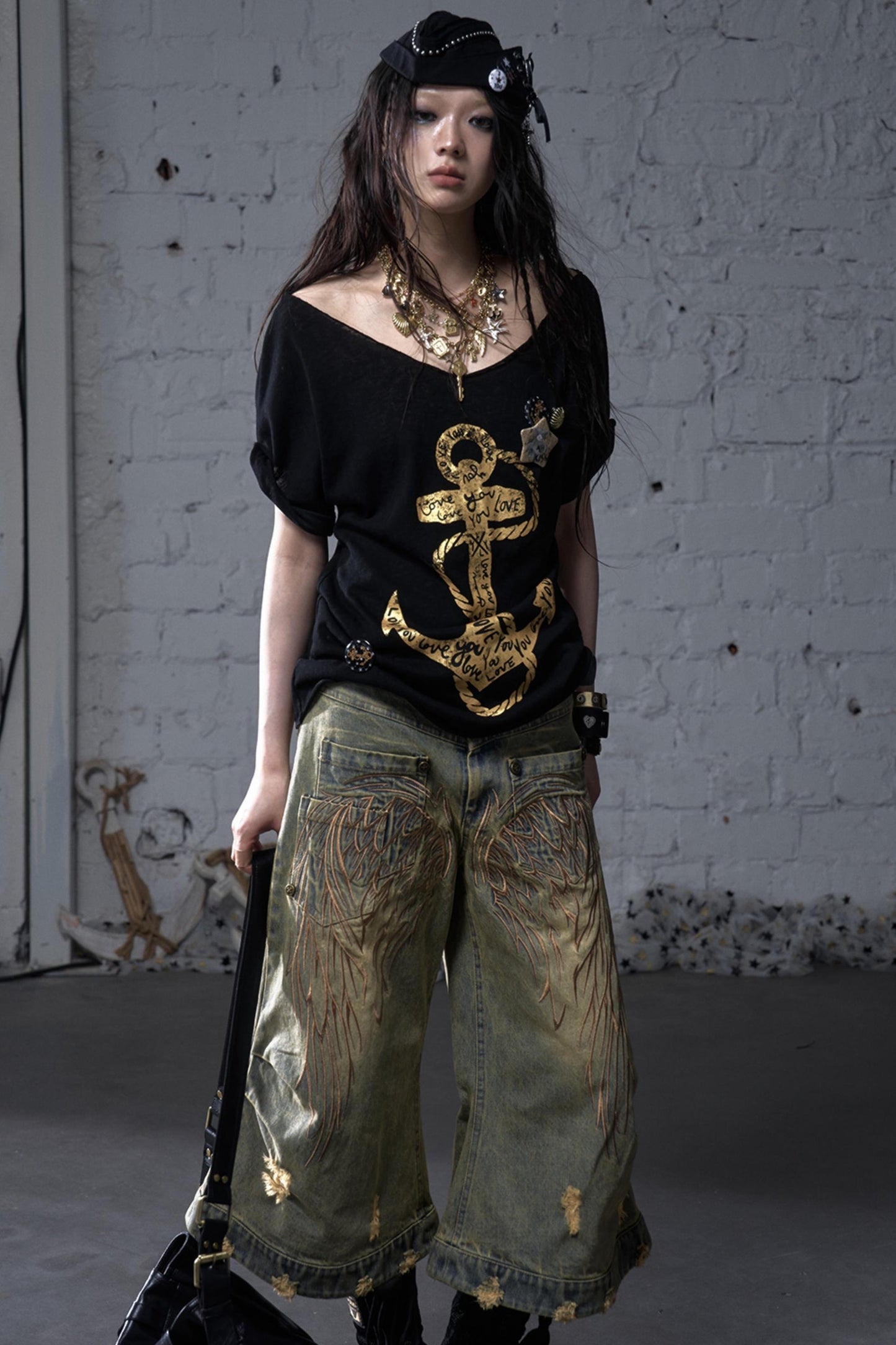 Sailor Style Printed Loose T-Shirt