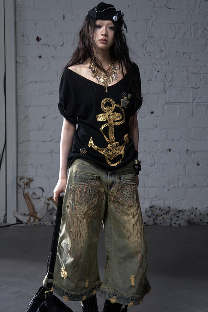 Sailor Style Printed Loose T-Shirt