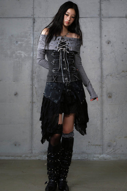 Vintage Denim Embroidered Long Sleeve Shirt