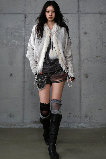 Lazy Vintage Knit Bat Sleeve Hooded Sweater Coat