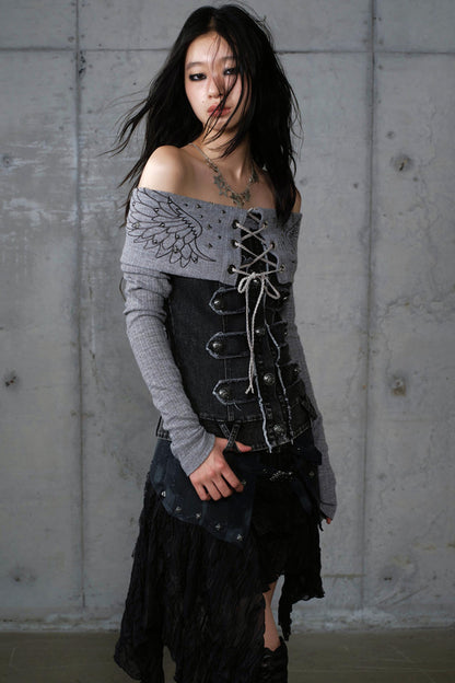 Vintage Denim Embroidered Long Sleeve Shirt