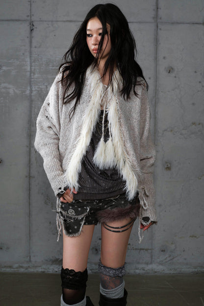Lazy Vintage Knit Bat Sleeve Hooded Sweater Coat