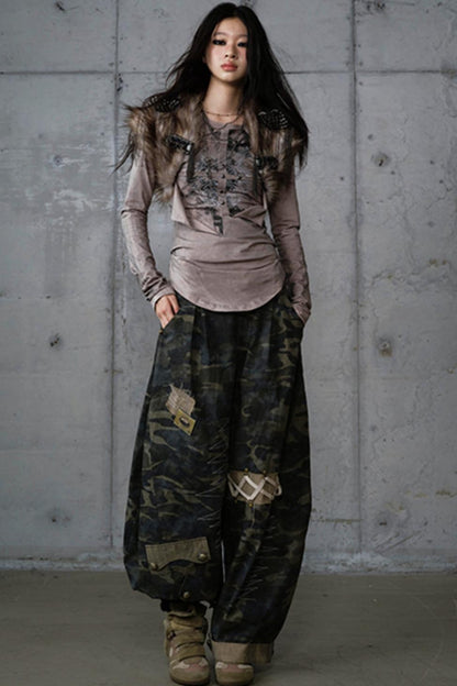 Heavy Industry Embroidery Camouflage Trousers