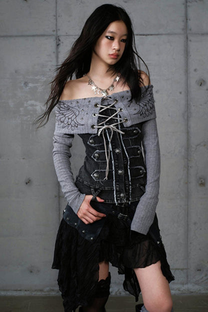 Vintage Denim Embroidered Long Sleeve Shirt