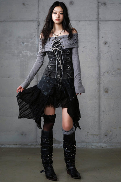 Vintage Denim Embroidered Long Sleeve Shirt