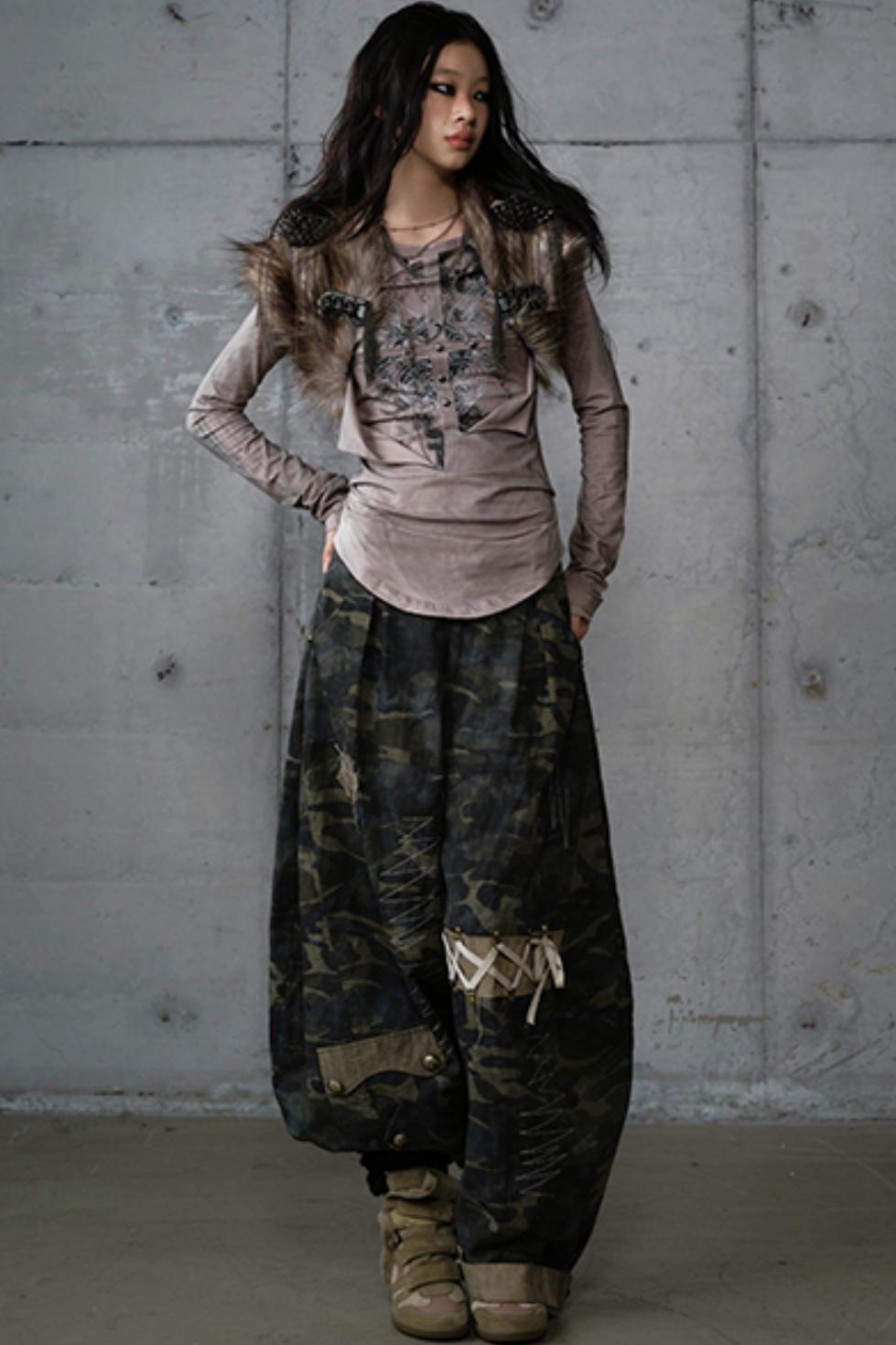Heavy Industry Embroidery Camouflage Trousers