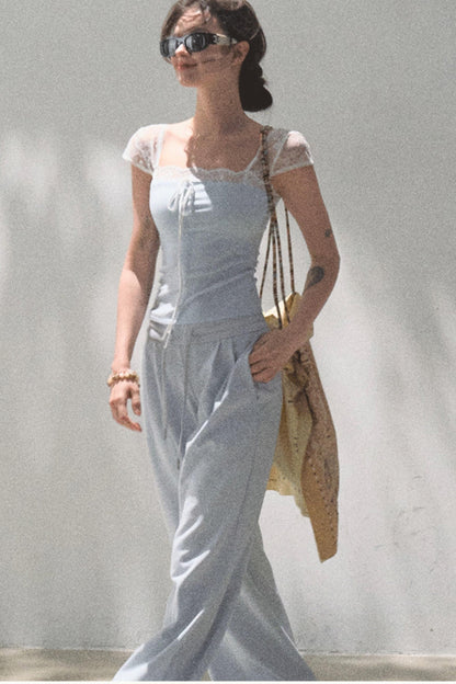 Cotton V-Neck Wide Leg Set-Up