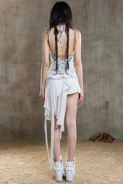 Necklace Accessory Multi-Ruched Lace Halter Top Set