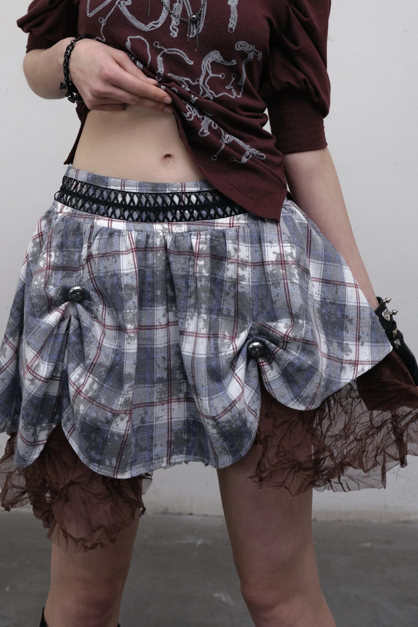 Straight silhouette Plaid Skirt