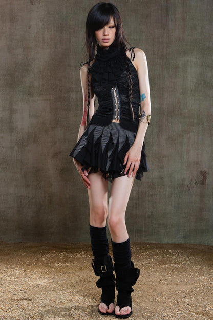 Necklace Accessory Multi-Ruched Lace Halter Top Set