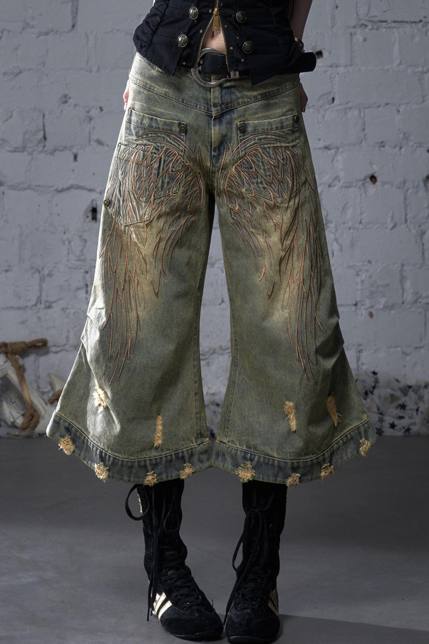 Winged Denim Trousers