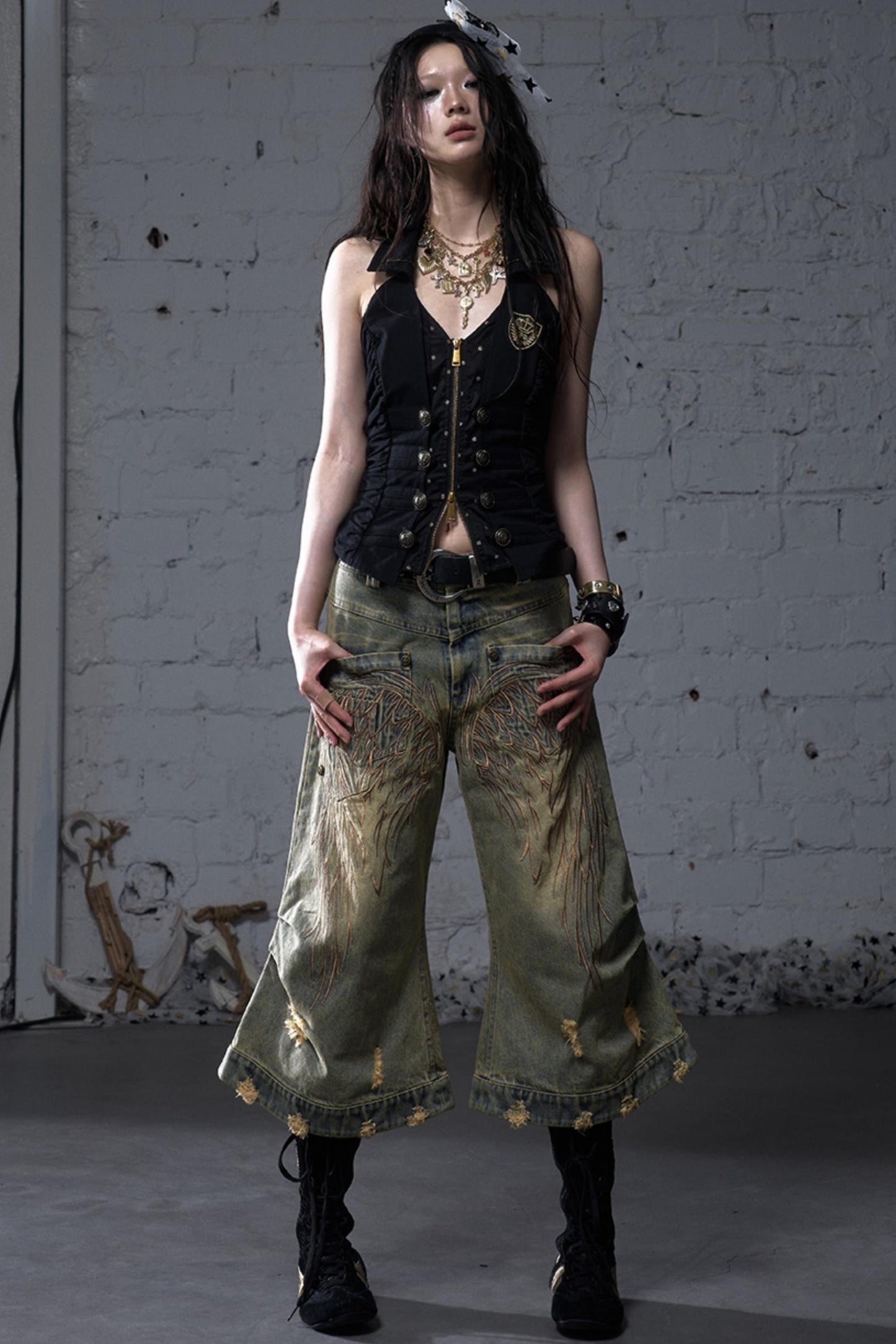 Winged Denim Trousers