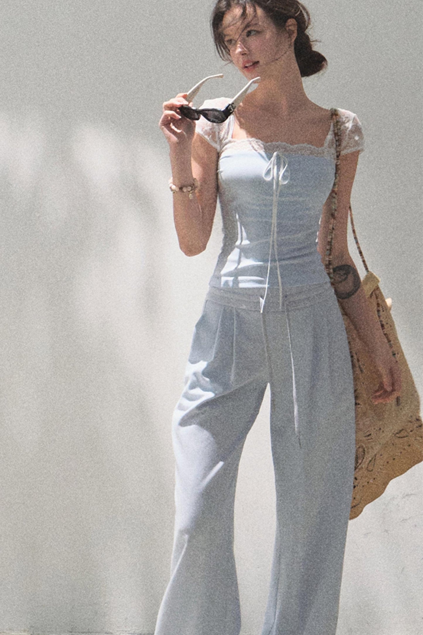 Cotton V-Neck Wide Leg Set-Up