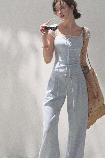 Cotton V-Neck Wide Leg Set-Up