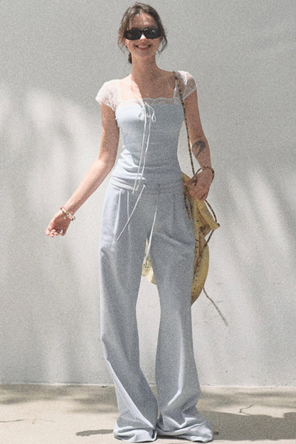 Cotton V-Neck Wide Leg Set-Up