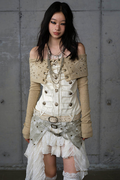 Vintage Denim Embroidered Long Sleeve Shirt