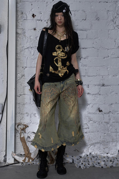 Sailor Style Printed Loose T-Shirt