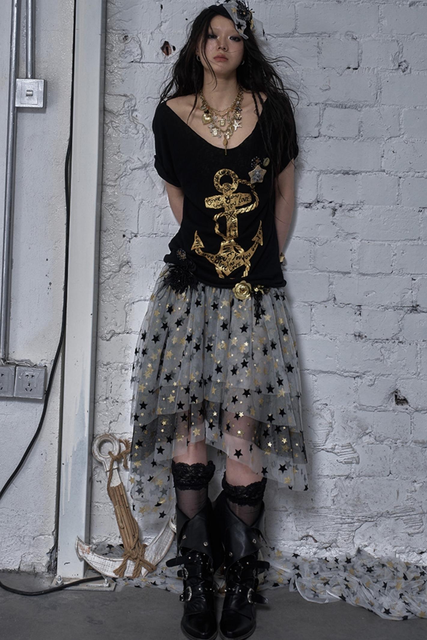 Sailor Style Printed Loose T-Shirt