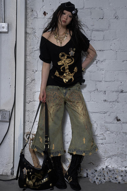 Sailor Style Printed Loose T-Shirt