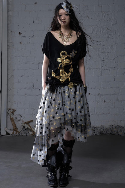 Sailor Style Printed Loose T-Shirt