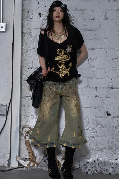 Sailor Style Printed Loose T-Shirt