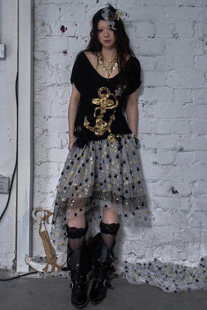 Sailor Style Printed Loose T-Shirt