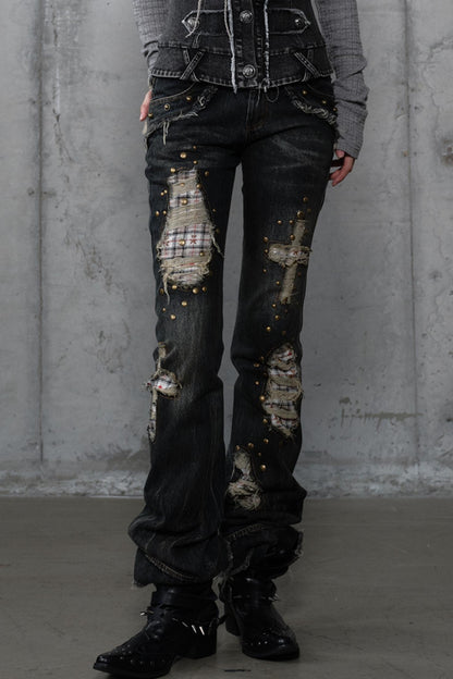 Distressed Straight Slim Jeans