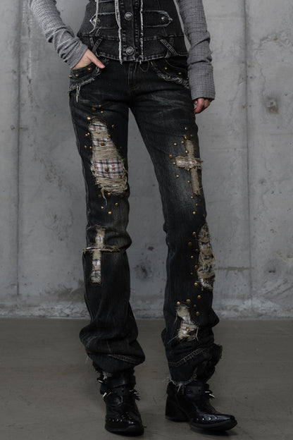 Distressed Straight Slim Jeans