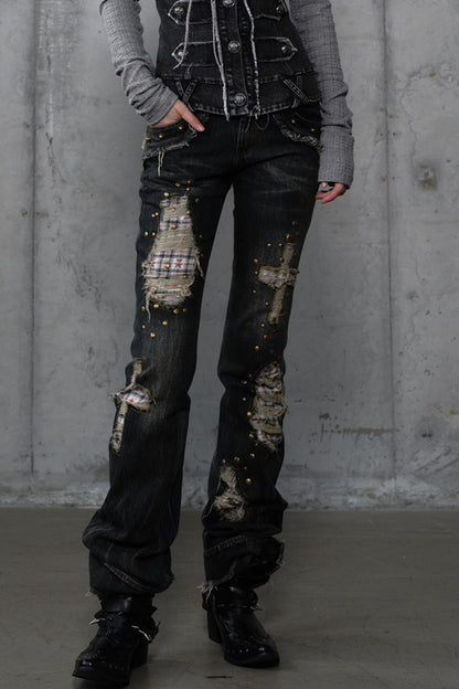 Distressed Straight Slim Jeans