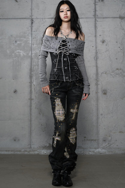 Distressed Straight Slim Jeans