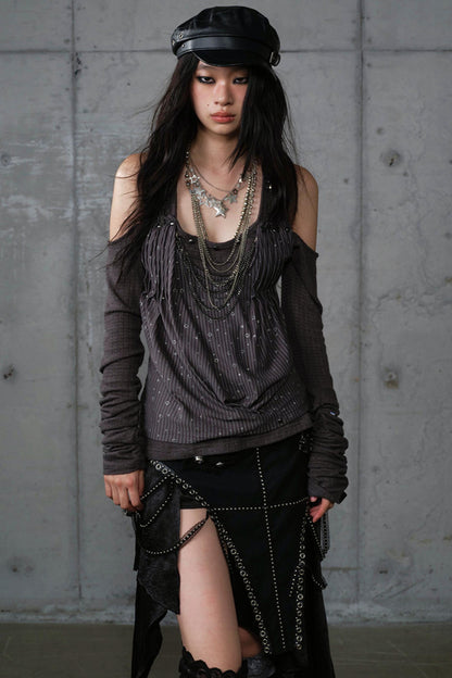 Leaky Shoulder Long Sleeve Top